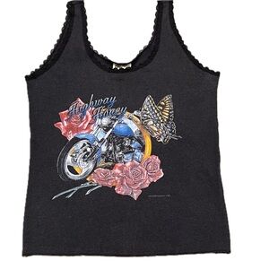 Y2K vintage motorcycle moto Sturgis Highway Honey butterfly rose tank top small